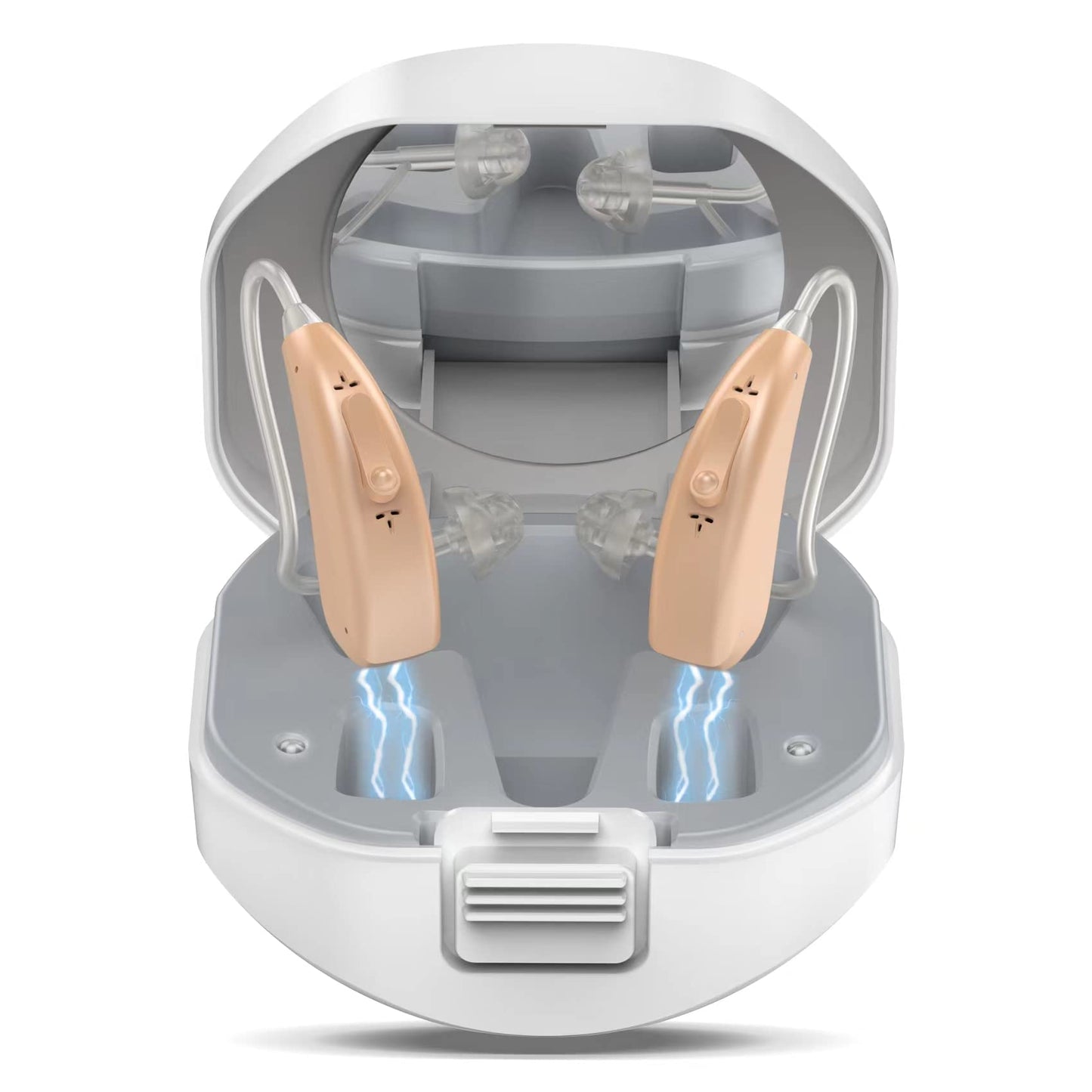 Lentorgi Rechargeable Hearing Aids for Seniors with Noise Cancelling, BTE Hearing Aids for People with Mild Moderate Severe Hearing Loss, Dual Microphones, Comfortable Fit - Beige