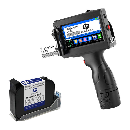 Eurannit Handheld Inkjet Printer 0.5 in, E15 Portable Coding Machine 4.3 Inch LED Touch Screen, Handheld Inkjet Printer Gun for Text Logo Date Batch Number QR Barcode Print on Any Surface