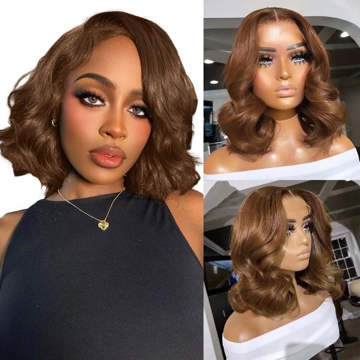 Douyin Bob Wig Human Hair 13x4 Frontal Lace Wig 14 Inch Body Wave 180% Density HD Lace Front Wigs Human Hair Pre Plucked Bob Wigs for Women Human Hair Wigs (14 inch, Natural Black)