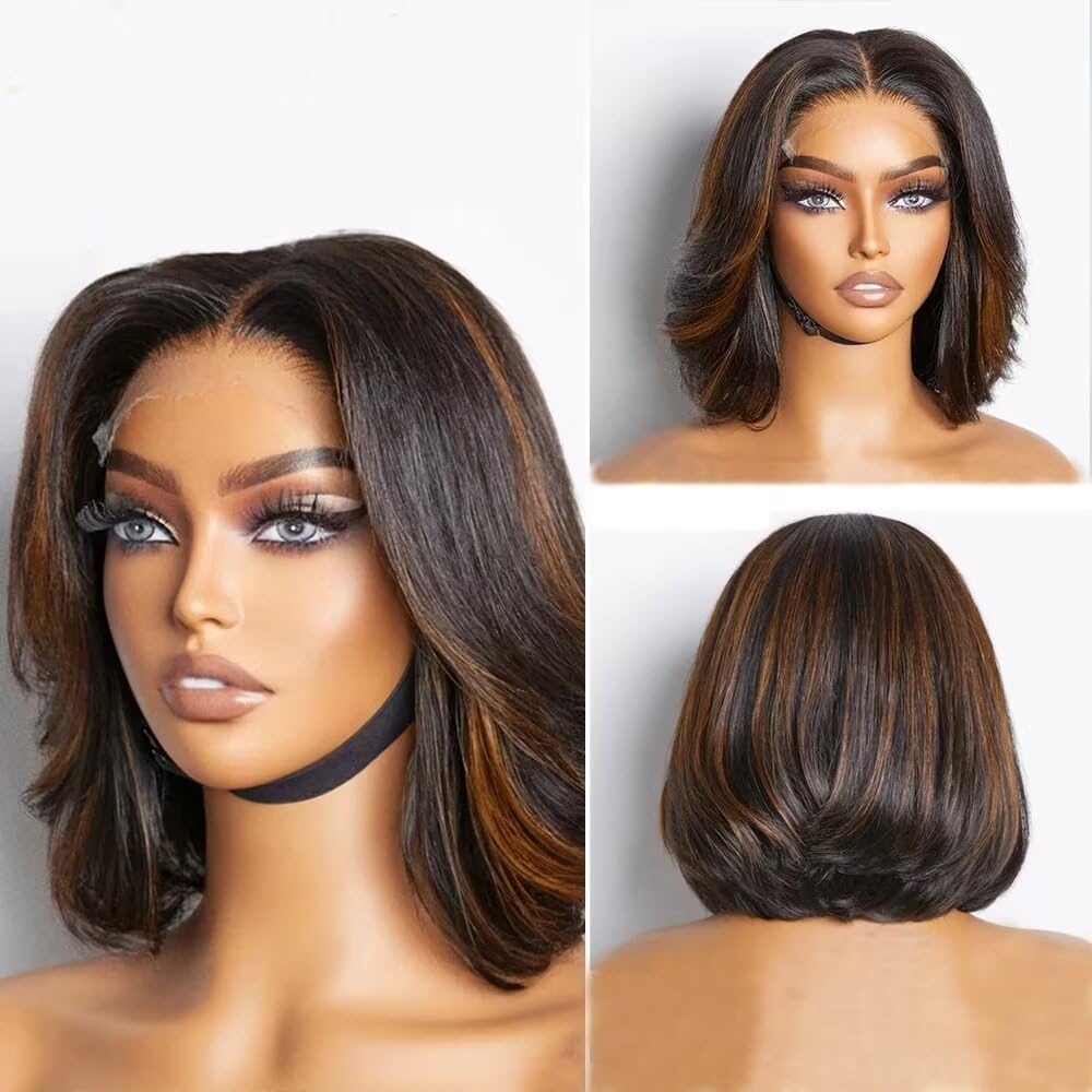 Body Wave Short Bob Human Hair Wig 13x6 HD Transparent Lace Front Human Hair Wig Brazilian Hair Natural Color 150% Density Short Wigs Ocean Wave Pre Plucked With Baby Hair For Women 8Inch