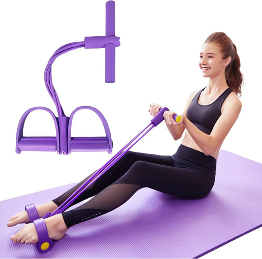 21 Fitness Resistance Bands-4 Tube Pedal Ankle Puller, Stretch Exercise Rope, Full-Body Trainer Tool | Abdominal Strength Expander, Elastic Leg Tensioner, Multifunction Sit-Up Gear (Purple)