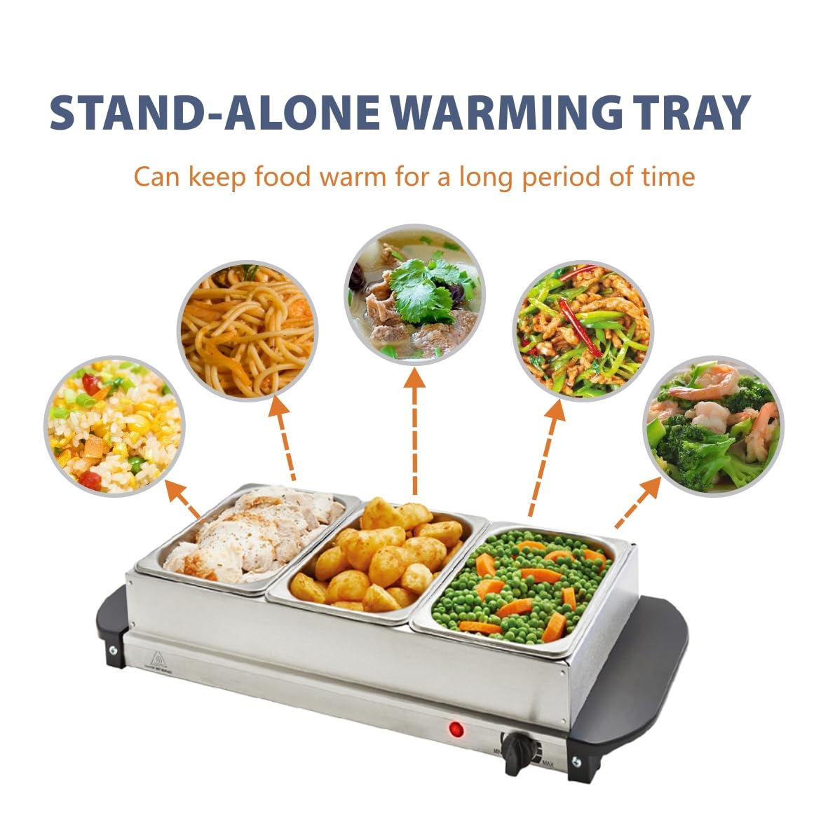 Vintage Gourmet® 3 Tray Food Warmer, All in One Buffet Server with Warming Plate Function,Turkey & Vegetables, Keeps Food Warm 200W, Temperature Control, Cool-Touch Handles Easy Portability 3 x 1.5L