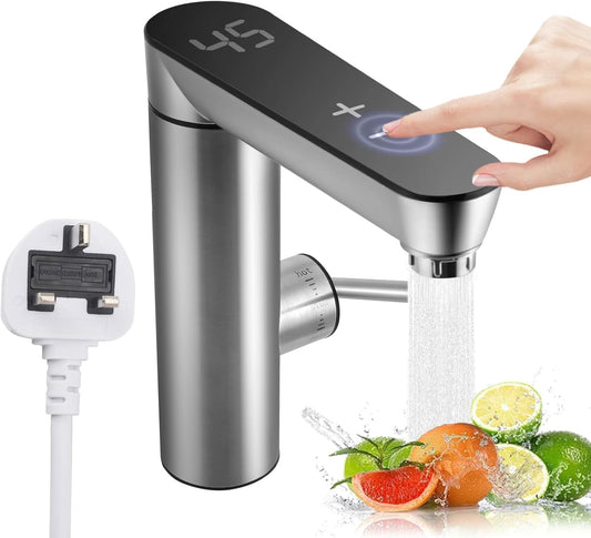Instant Hot Water Tap, 220V 3000W Tankless Electric Tap for Bathroom/Kitchen, Cold and Hot Water Faucet with Digital Display, Adjustable Temperature 30-55°C