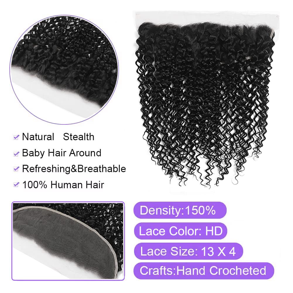 kinky Straight Frontal Closure 13x4 Ear To Ear HD Lace Frontal Closure 16 Inch 12A Brazilian kinky Straight Frontal Human Hair Transparent Frontal Closure 150% Density Natural Hairline Pre Plucked