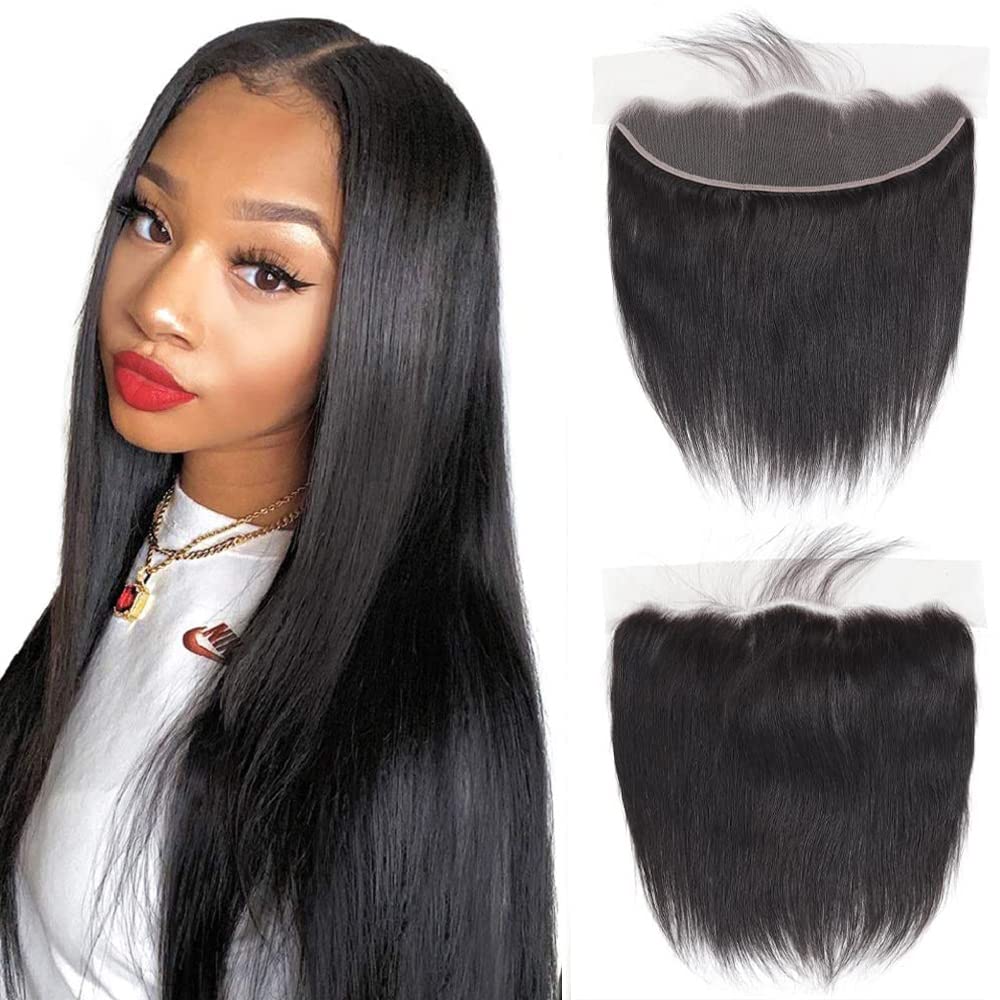 kinky Straight Frontal Closure 13x4 Ear To Ear HD Lace Frontal Closure 16 Inch 12A Brazilian kinky Straight Frontal Human Hair Transparent Frontal Closure 150% Density Natural Hairline Pre Plucked