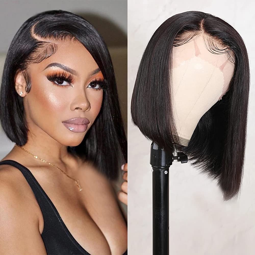 Body Wave Short Bob Human Hair Wig 13x6 HD Transparent Lace Front Human Hair Wig Brazilian Hair Natural Color 150% Density Short Wigs Ocean Wave Pre Plucked With Baby Hair For Women 8Inch