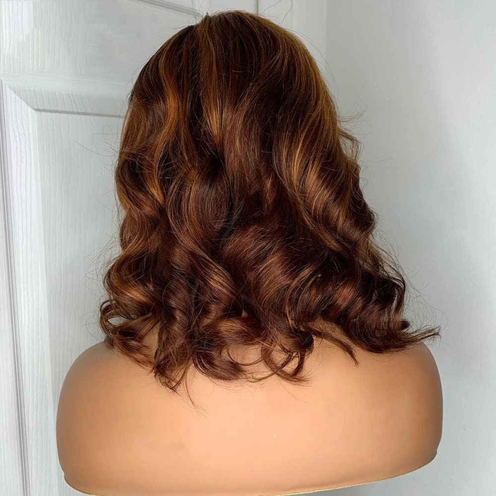 Body Wave Short Bob Human Hair Wig 13x6 HD Transparent Lace Front Human Hair Wig Brazilian Hair Natural Color 150% Density Short Wigs Ocean Wave Pre Plucked With Baby Hair For Women 8Inch