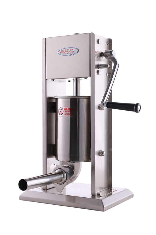 Hakka 3L/7LB Sausage Stuffer, Manual Sausage Maker Machine Filler Meat Stuffer 2 Speed Stainless Steel All Coverage Vertical Sausage Roll Making Machine with 4 S/S Filling Funnels