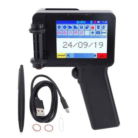 Hyuduo Inkjet Printer Gun N6, HD LED 4.3in Touch Screen, Portable, QR Code Barcode, Black Ink, 600 DPI, USB, Simplex, A5 Max, Versatile Printing