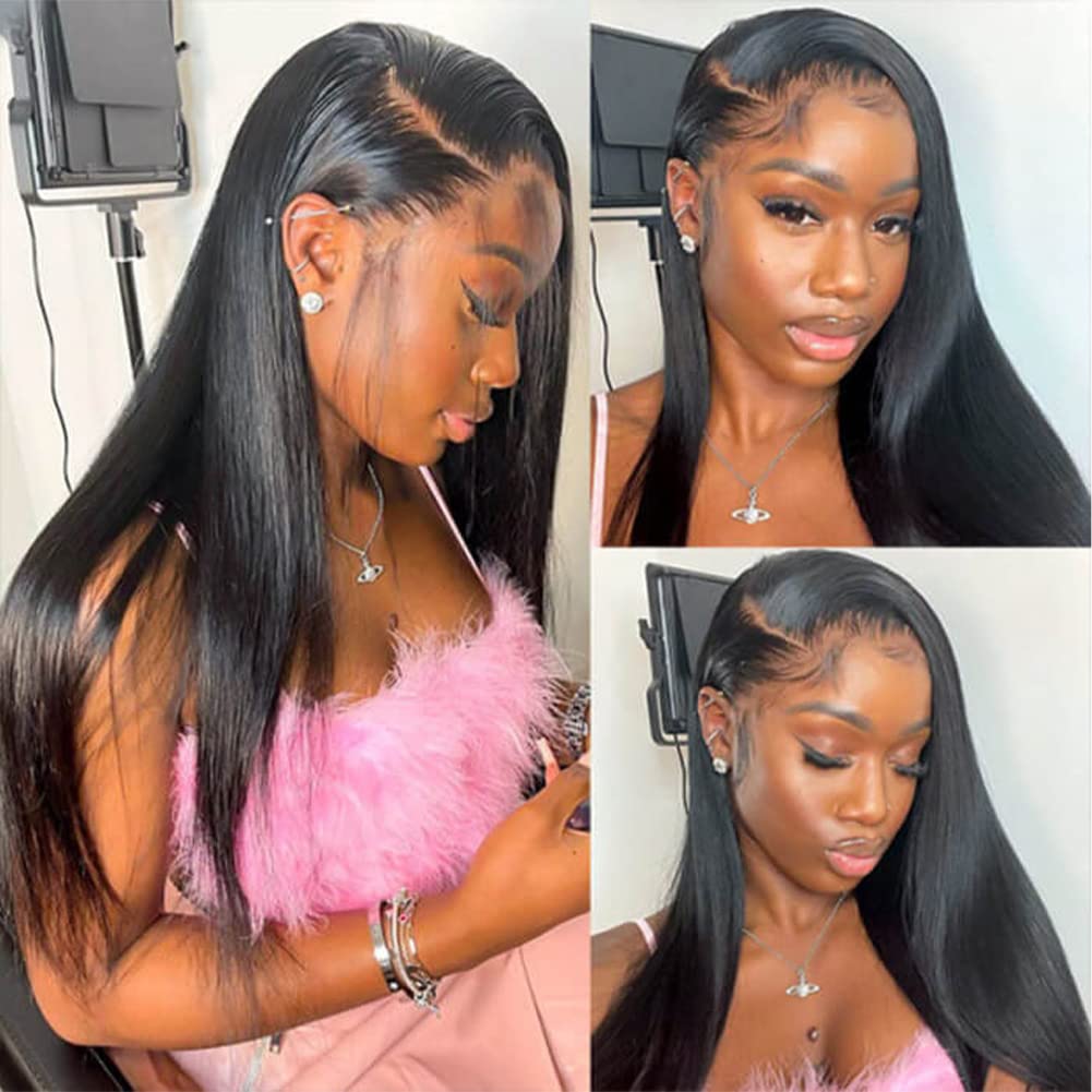Subella HD Lace Front Wigs Human Hair Pre Plucked Straight 220% Density 13x5 HD Lace Frontal Wig With Baby Hair 12A Transparent Human Lace Wigs For Black Women (26inch)