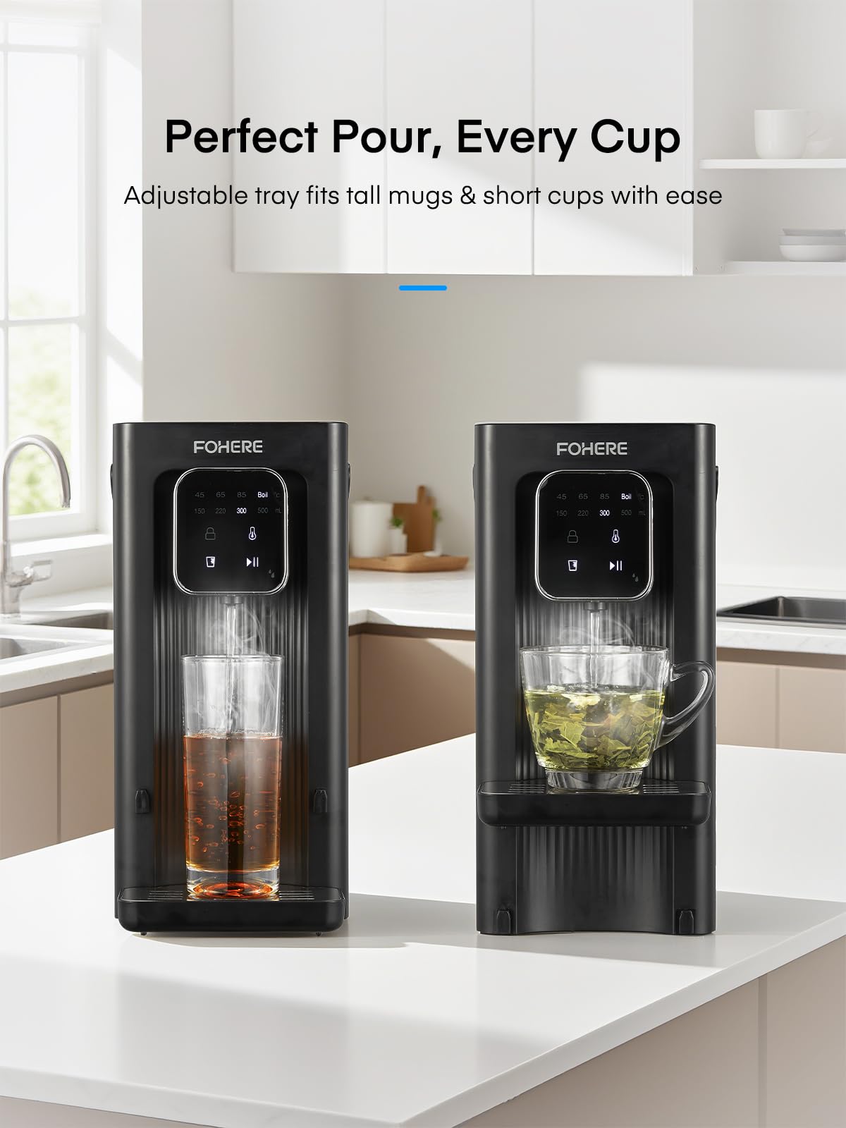 Instant Hot Water Dispenser, 4 Temp Settings (45°C-100°C),4 Volume Options(150ml-500ml), Digital Touch Screen One Cup Kettl, 2.5L Removable Tank, Safety Lock, for Hot Drinks and Tea