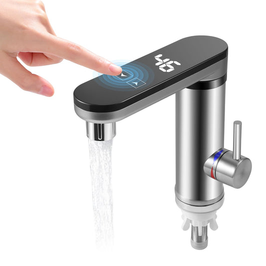 220V 3000W Touch Screen Instant Hot Water Tap, 3 Second Fast Heating Water Heater Tap with Digital Display, Stainless Steel Electric Hot/Cold Mixer Electric Faucet for Sink, 120 Degree Swivel Spout