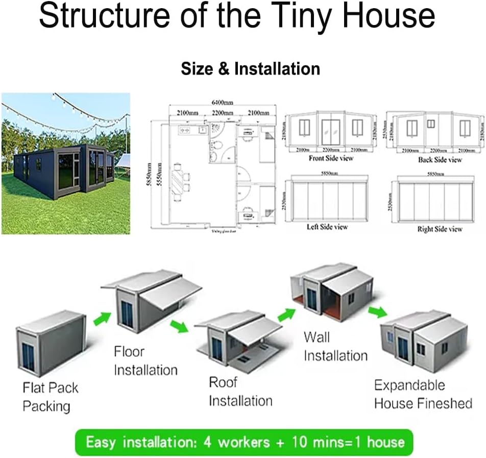 Two Story Tiny House, Flat-Pack House, Two-Story Tiny House, Prefabricated Dwelling with Aesthetic Appeal, Modern Design for Small Spaces, Self-Assembly Home for Easy Setup