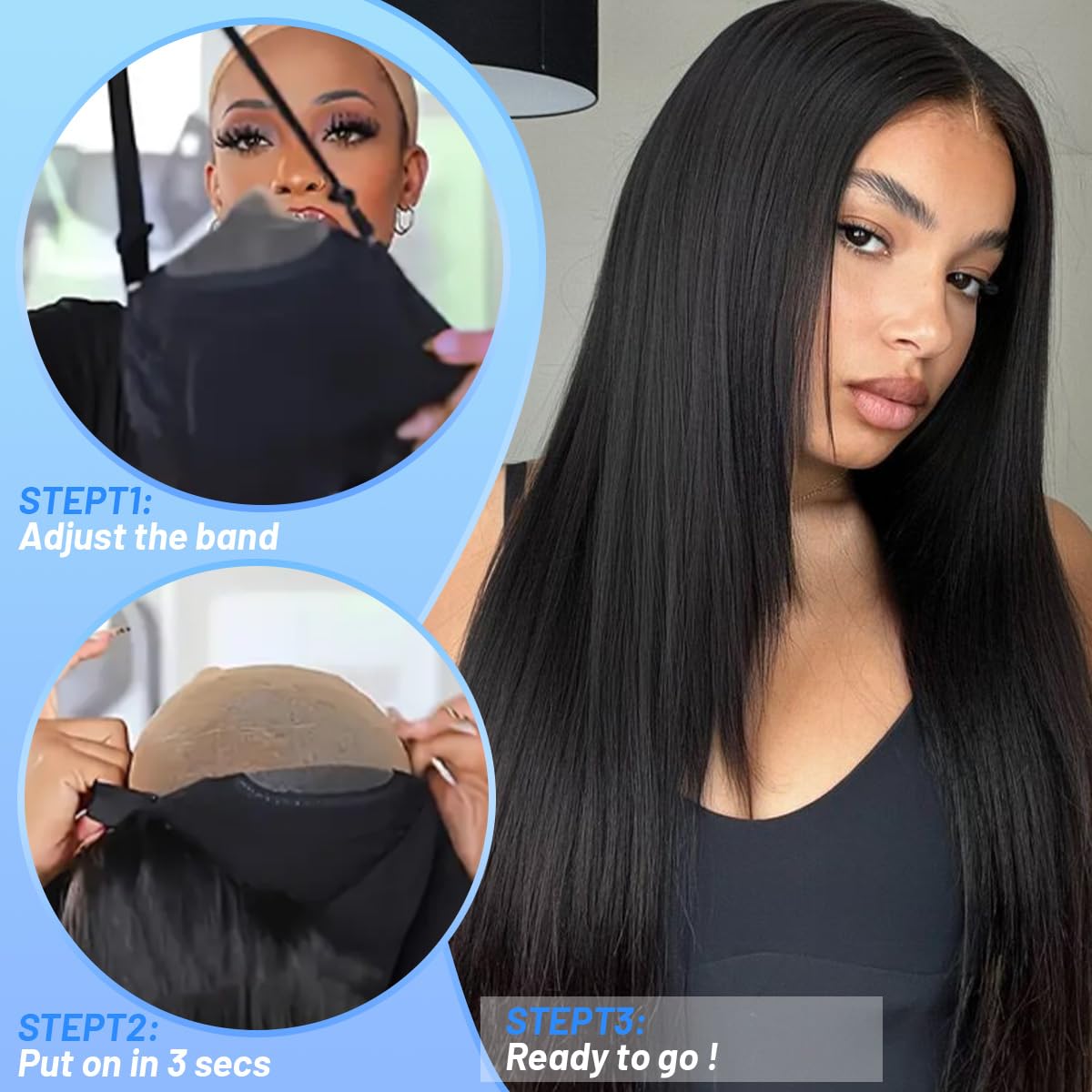 Wear and Go Glueless Wigs Human Hair Pre Plucked Pre Cut 5x5 HD Lace Closure Wigs Human Hair Straight with Baby Hair Straight Human Hair Wig for Beginners Natural Black 200% Density 30 Inch