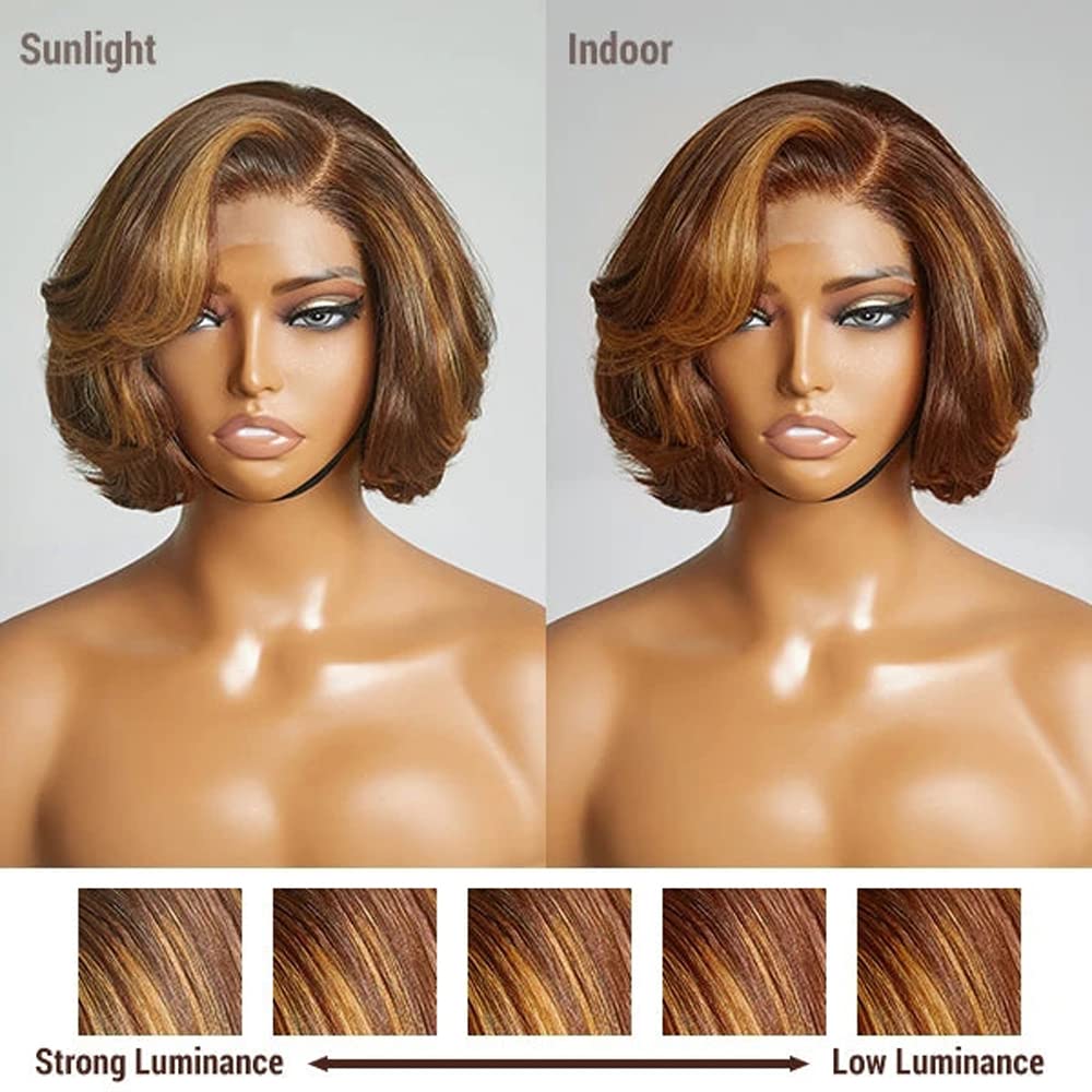 Body Wave Short Bob Human Hair Wig 13x6 HD Transparent Lace Front Human Hair Wig Brazilian Hair Natural Color 150% Density Short Wigs Ocean Wave Pre Plucked With Baby Hair For Women 8Inch