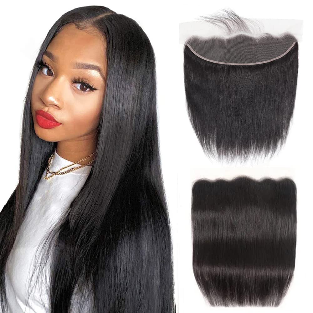 kinky Straight Frontal Closure 13x4 Ear To Ear HD Lace Frontal Closure 16 Inch 12A Brazilian kinky Straight Frontal Human Hair Transparent Frontal Closure 150% Density Natural Hairline Pre Plucked