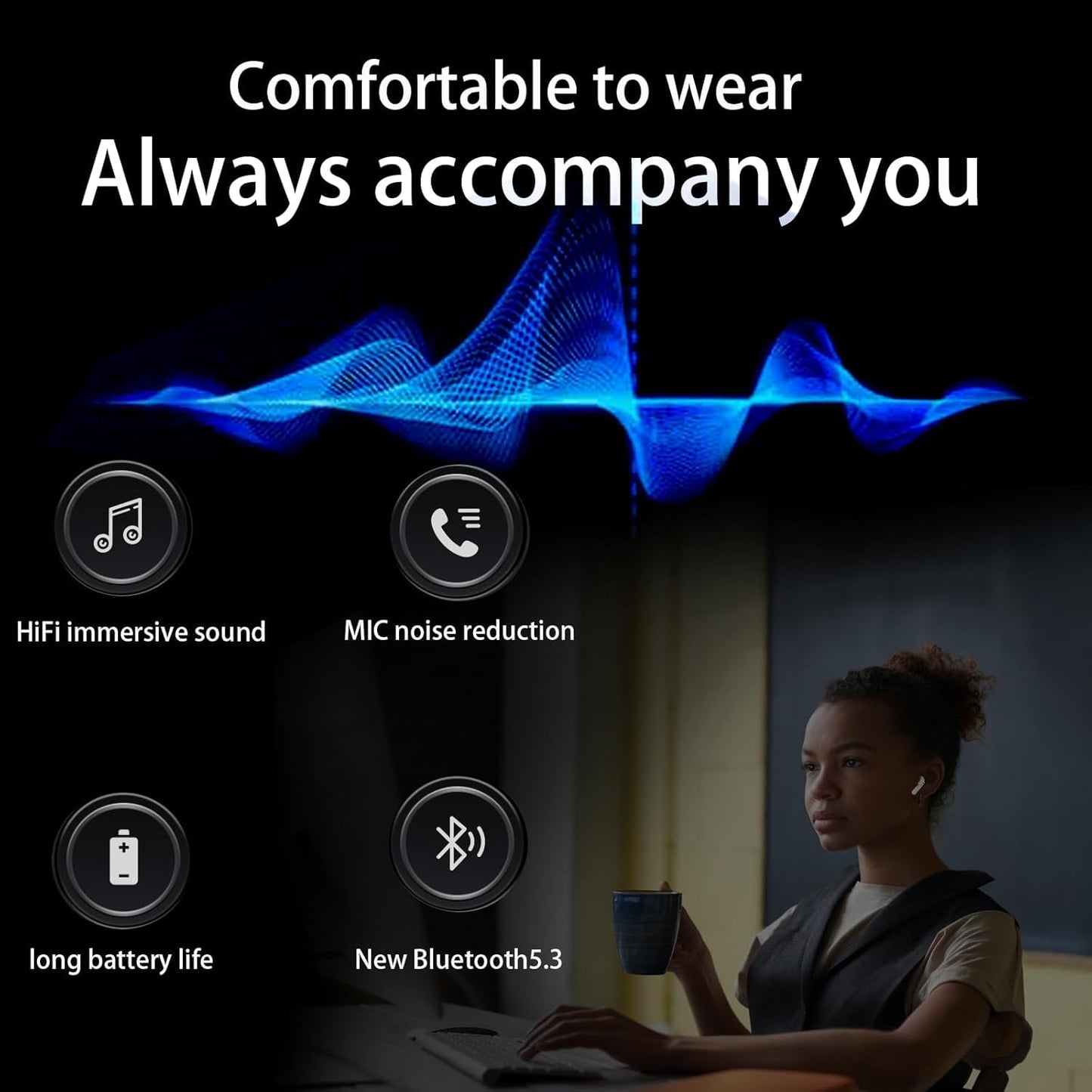 Wireless Earbuds,Bluetooth 5.3 in Ear Headphones with Noise Cancelling Mic, 48H Playtime HiFi Stereo Bluetooth Earphones, IPX8 Waterproof Touch Control True Wireless Headphones for iPhone/Android/IOS