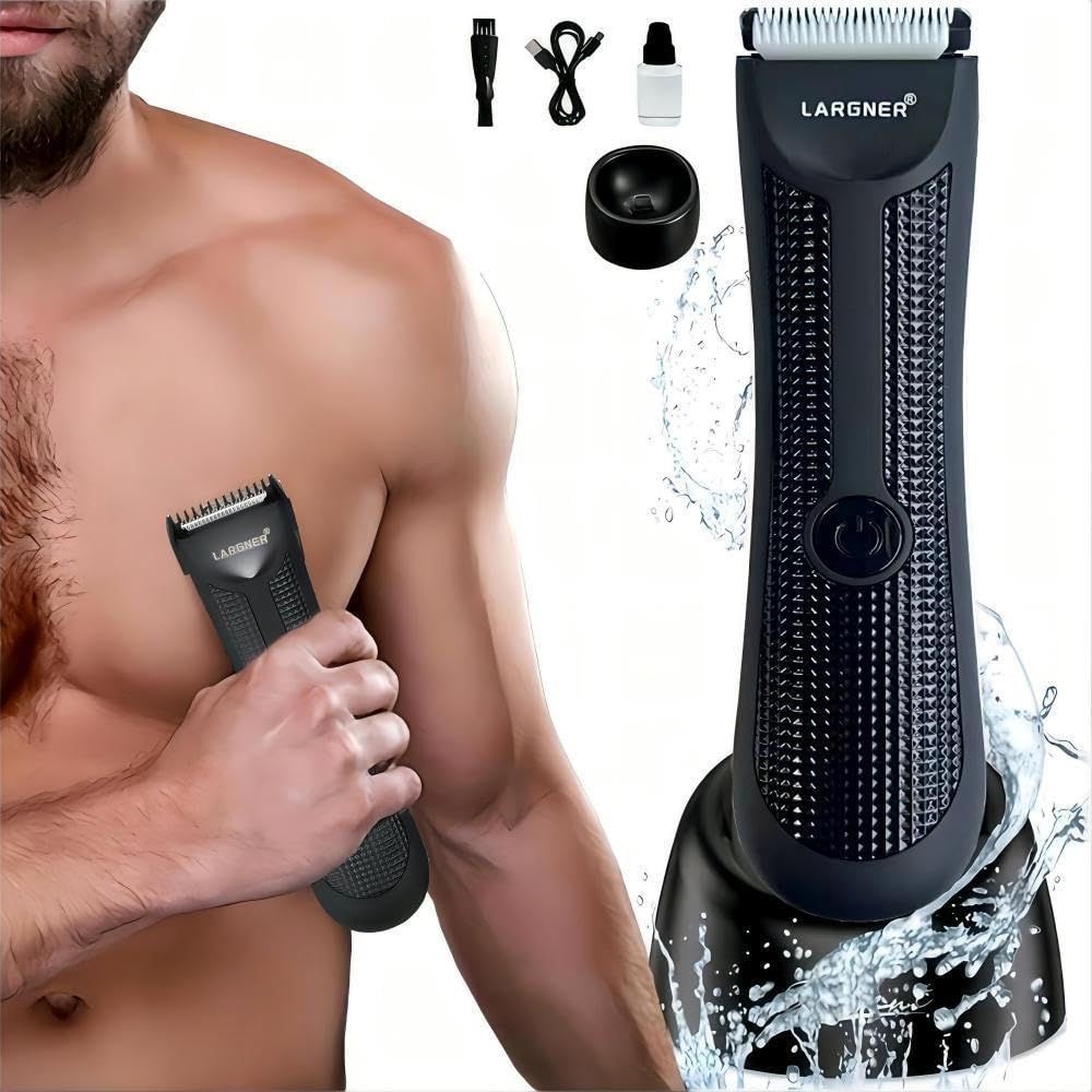 Body Hair Trimmer Men - Pubic Hair Trimmer with Ceramic Blade Heads, Ball Shaver for Private Parts with LED Light & Display, Body Shavers Groomer IPX7 Waterproof for Wet/Dry Use