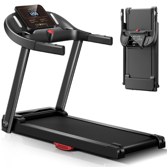 UMAY Treadmills for Home, 3.0HP Quiet Brushless Folding Treadmill with Heart Rate Sensor, Dual Cushion System, 14KM/H, Holder for Cup & Phone