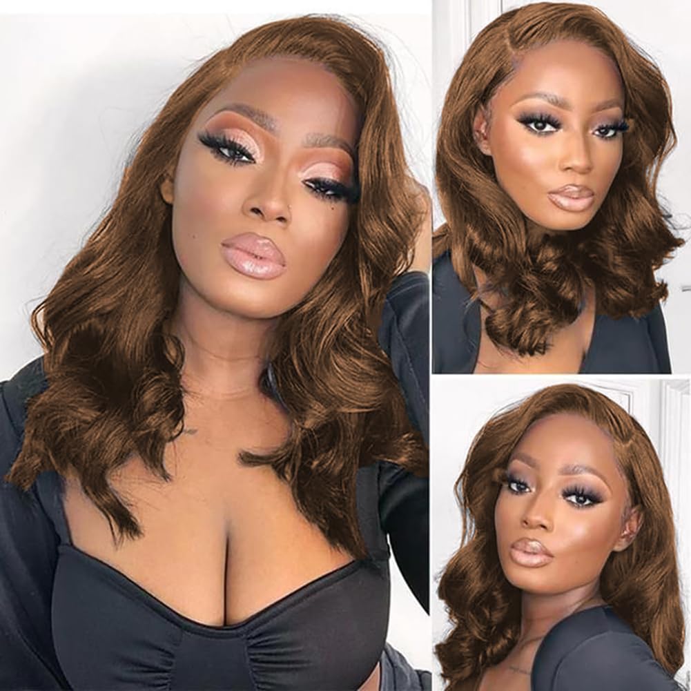Douyin Bob Wig Human Hair 13x4 Frontal Lace Wig 14 Inch Body Wave 180% Density HD Lace Front Wigs Human Hair Pre Plucked Bob Wigs for Women Human Hair Wigs (14 inch, Natural Black)