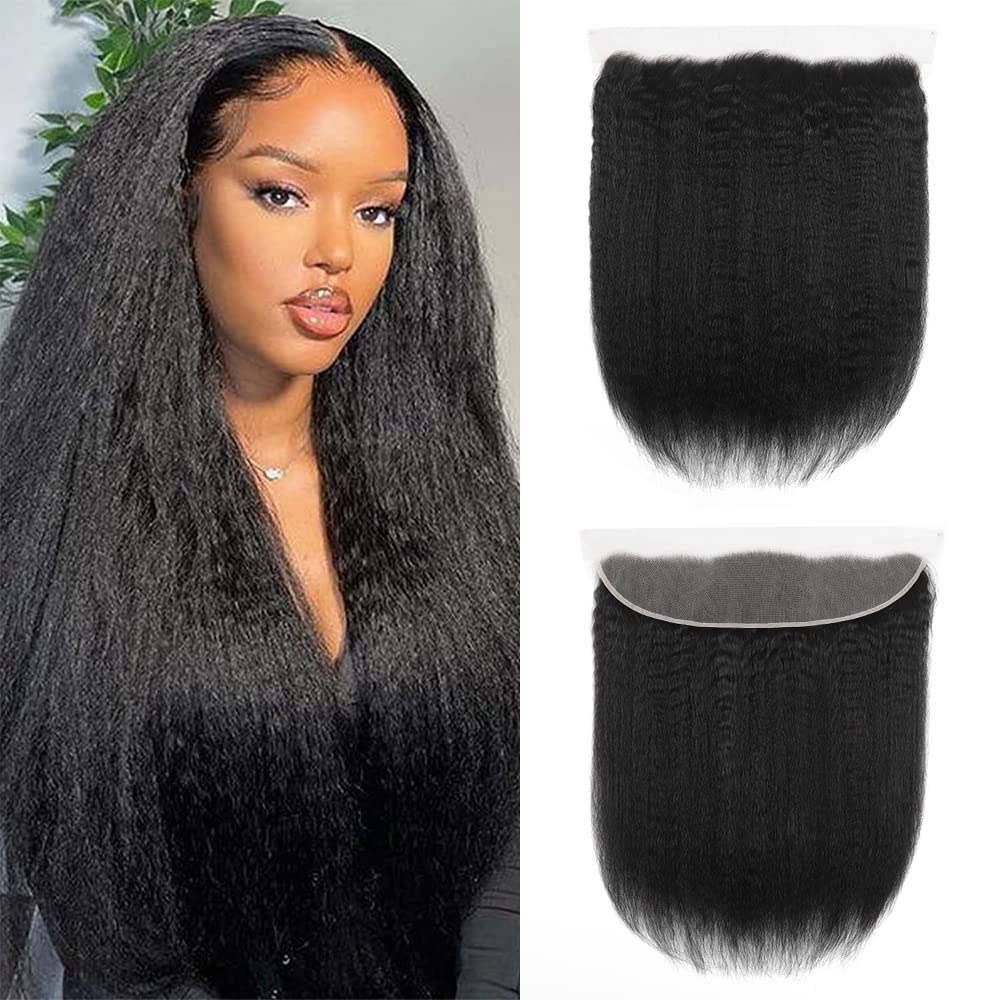 kinky Straight Frontal Closure 13x4 Ear To Ear HD Lace Frontal Closure 16 Inch 12A Brazilian kinky Straight Frontal Human Hair Transparent Frontal Closure 150% Density Natural Hairline Pre Plucked