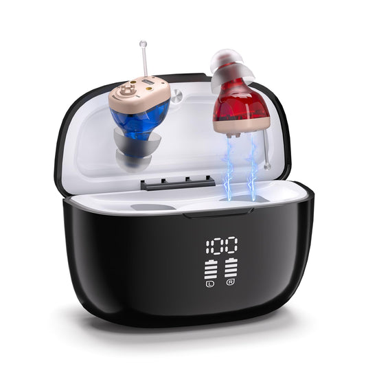 Sound Device with Charging Case- Auto Turn on/Off & Noise Cancellation Function,Clear Sound & Adjustable Volumes