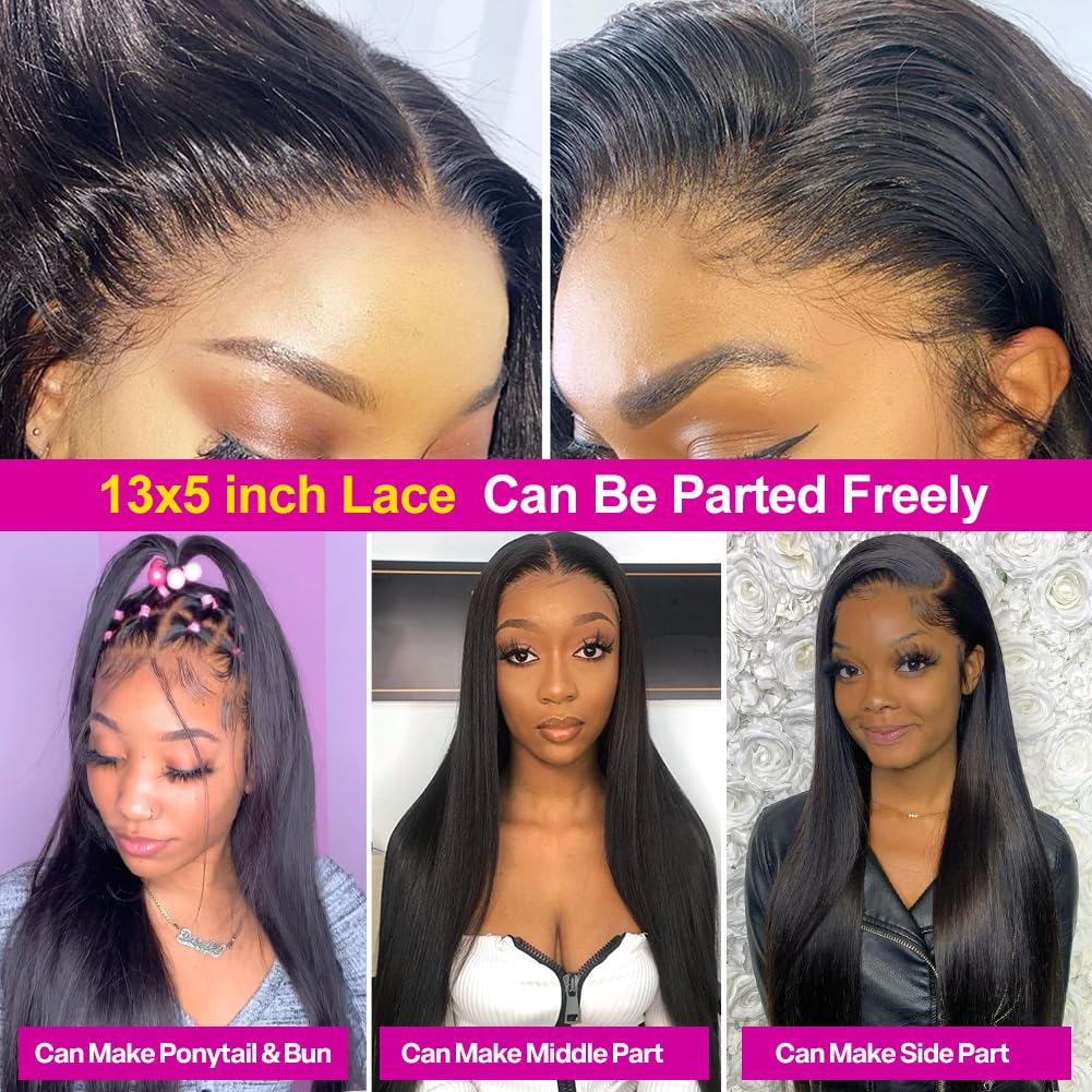 Subella HD Lace Front Wigs Human Hair Pre Plucked Straight 220% Density 13x5 HD Lace Frontal Wig With Baby Hair 12A Transparent Human Lace Wigs For Black Women (26inch)
