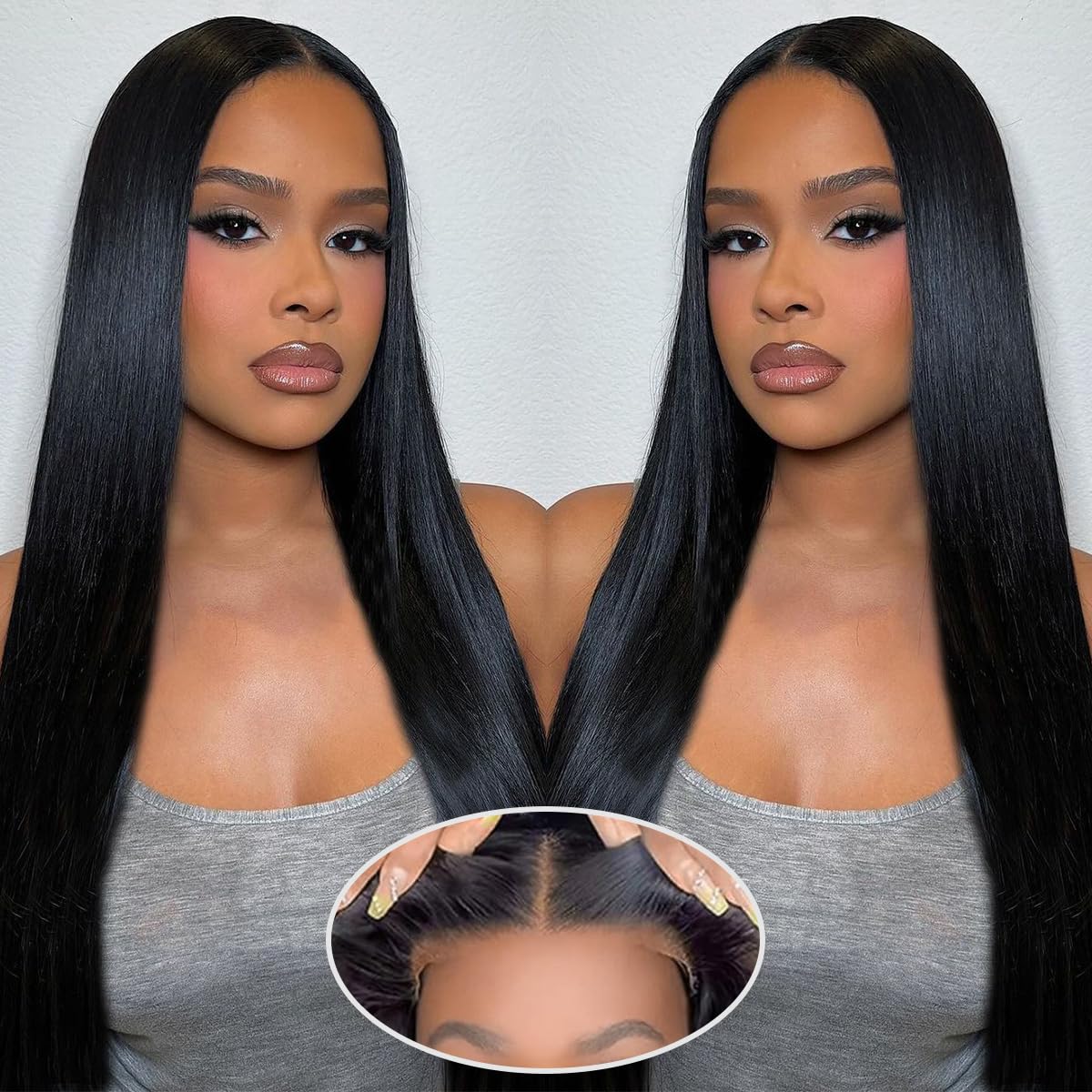 Wear and Go Glueless Wigs Human Hair Pre Plucked Pre Cut 5x5 HD Lace Closure Wigs Human Hair Straight with Baby Hair Straight Human Hair Wig for Beginners Natural Black 200% Density 30 Inch