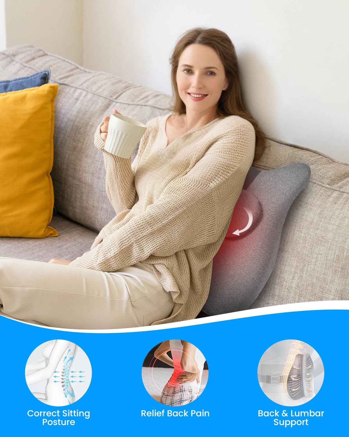 COMFIER Back Massager with Heat, Memory Foam Back Support Cushion with Shiatsu Massage, Ergonomic Lumbar Support with Graphene Heat, Neck Massager Gifts for Women, Mens Gifts