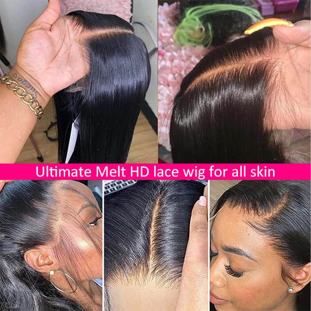 Subella HD Lace Front Wigs Human Hair Pre Plucked Straight 220% Density 13x5 HD Lace Frontal Wig With Baby Hair 12A Transparent Human Lace Wigs For Black Women (26inch)