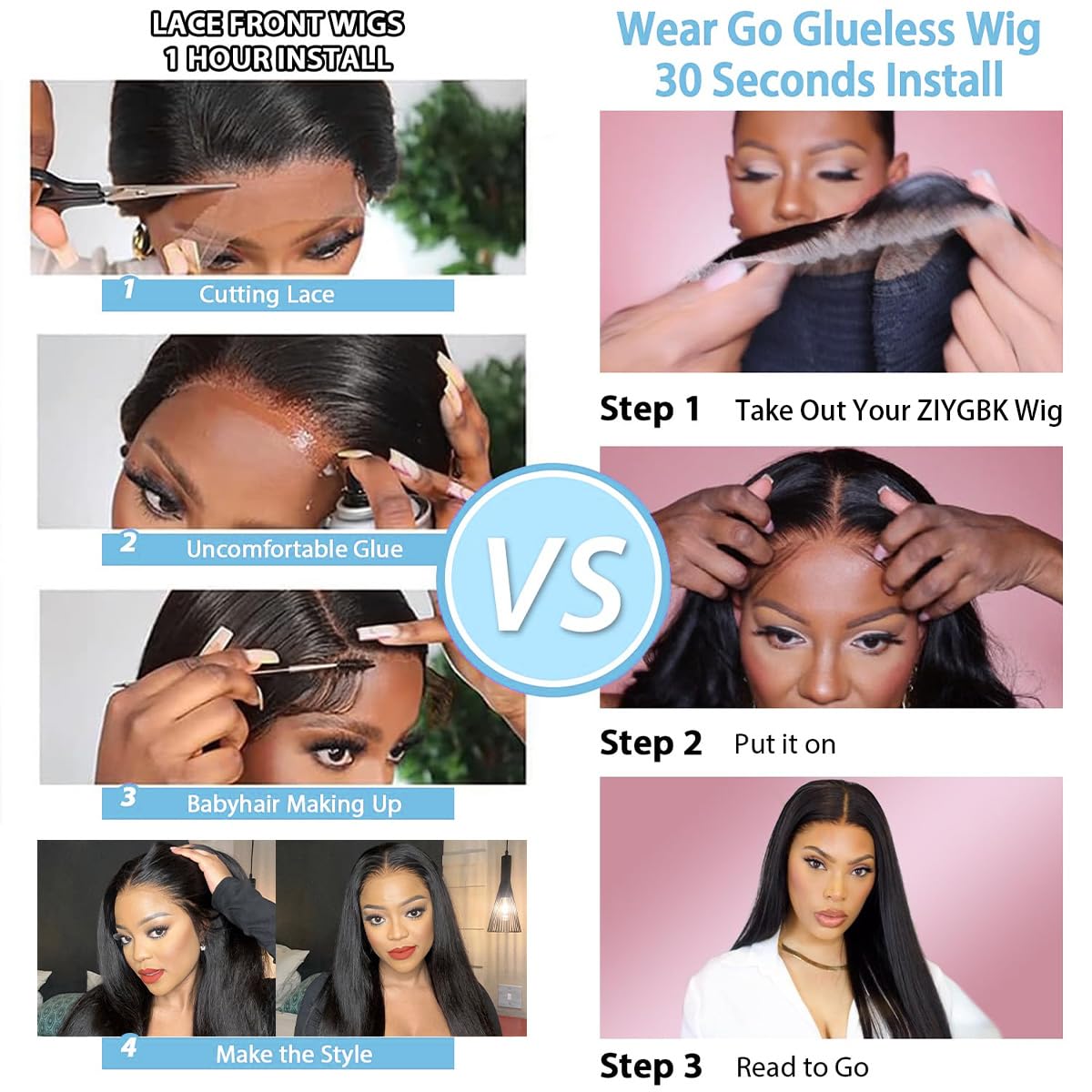 Wear and Go Glueless Wigs Human Hair Pre Plucked Pre Cut 5x5 HD Lace Closure Wigs Human Hair Straight with Baby Hair Straight Human Hair Wig for Beginners Natural Black 200% Density 30 Inch