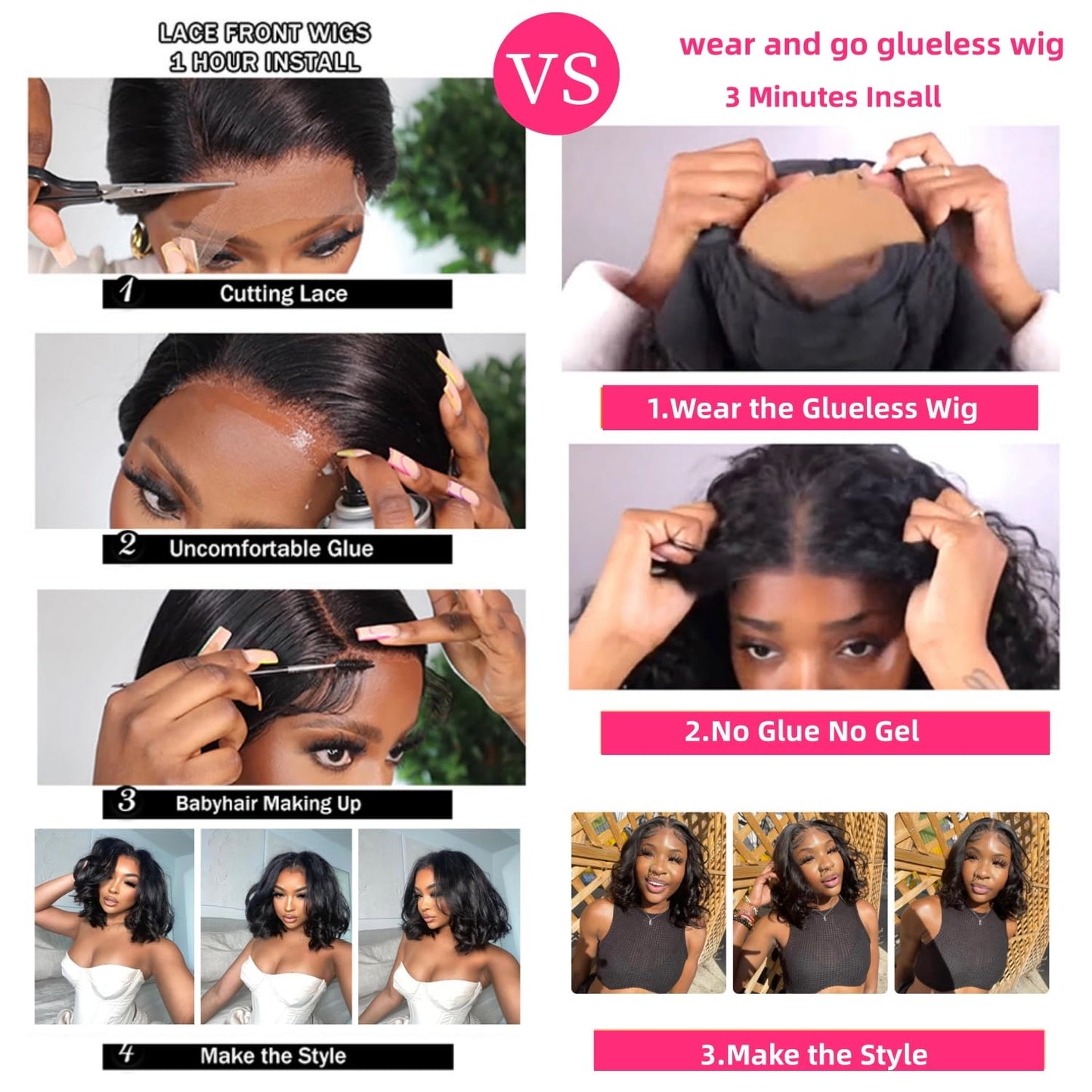 Wear and Go Glueless Wigs Human Hair Pre Plucked Pre Cut 13x4 Bob Wig Human Hair Upgraded No Glue Body Wave HD Lace Front Wigs Human Hair Short Bob Wigs Human Hair for Black Women 12Inch