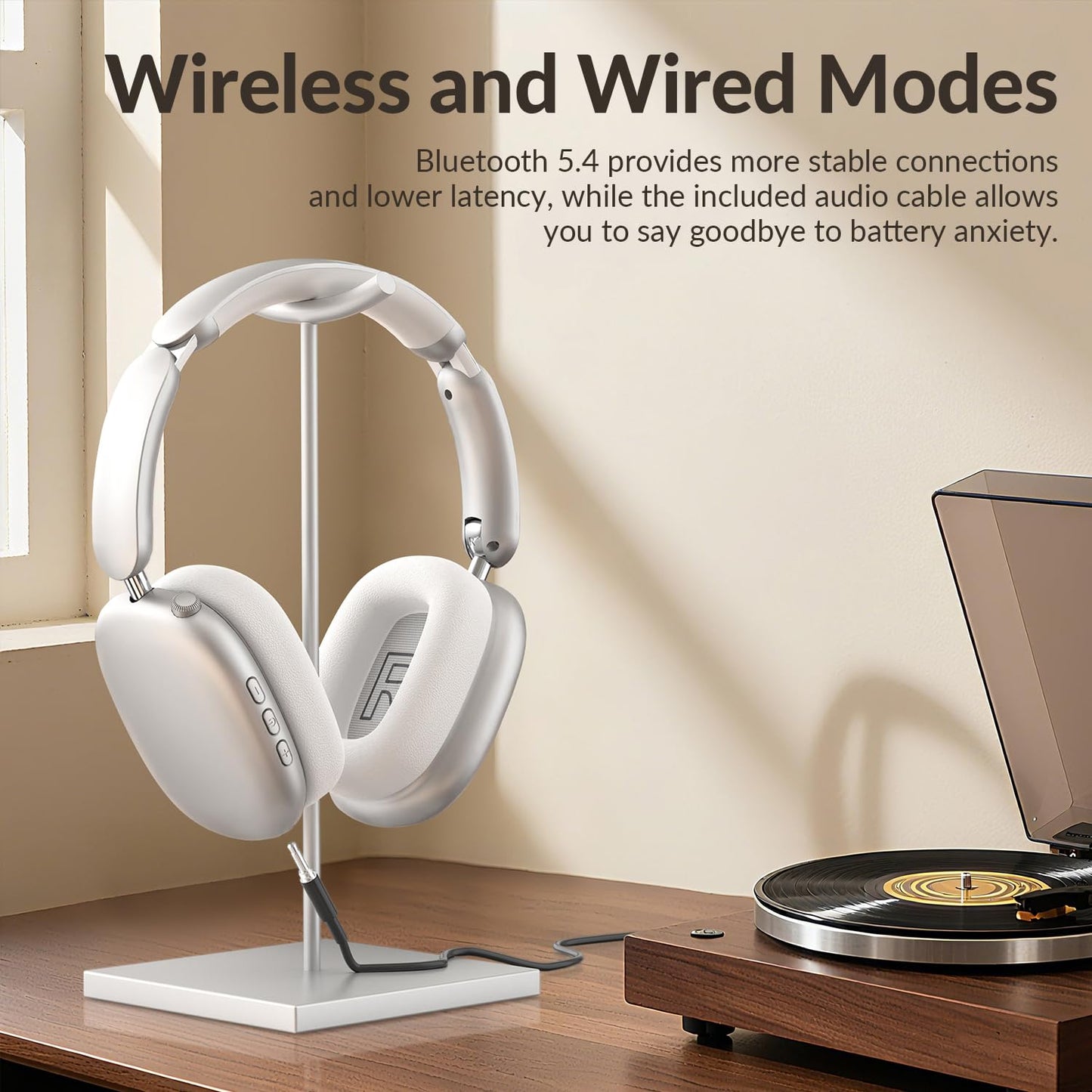 Wentronic Y02 Hybrid Active Noise Cancelling Headphones,60H Battery,5 EQ Music Modes,Hi-Res Audio,Deep Bass,Foldable Wireless Over Ear Bluetooth 5.4 Headset,Breathable Leather Earpads (Silver)