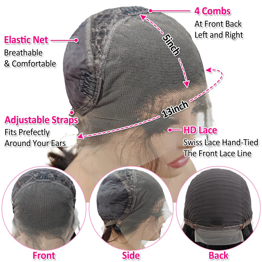 Subella HD Lace Front Wigs Human Hair Pre Plucked Straight 220% Density 13x5 HD Lace Frontal Wig With Baby Hair 12A Transparent Human Lace Wigs For Black Women (26inch)