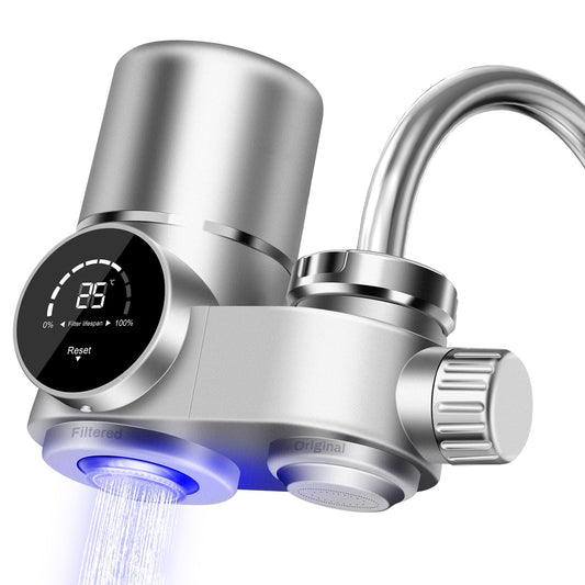Faucet Mount Water Filtration System, LED Digital Display Faucet Tap Water Filter, NSF Certified to Reduce Chlorine Heavy Metals and Bad Taste w/13 Adapters