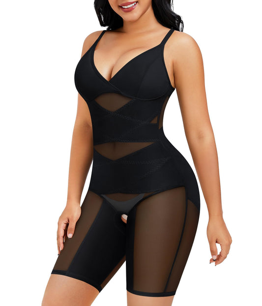 Junlan Shapewear Bodysuit for Women V Neck Butt Lifter Full Body Shaper Tummy Control Thigh Slimmer Shorts Seamless Jumpsuit One Piece (Black,XL)