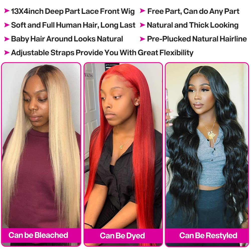 Subella HD Lace Front Wigs Human Hair Pre Plucked Straight 220% Density 13x5 HD Lace Frontal Wig With Baby Hair 12A Transparent Human Lace Wigs For Black Women (26inch)