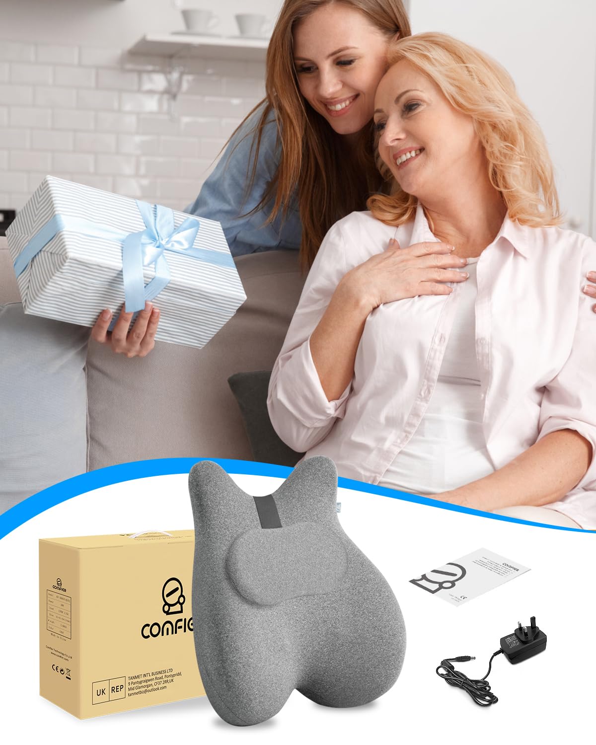 COMFIER Back Massager with Heat, Memory Foam Back Support Cushion with Shiatsu Massage, Ergonomic Lumbar Support with Graphene Heat, Neck Massager Gifts for Women, Mens Gifts