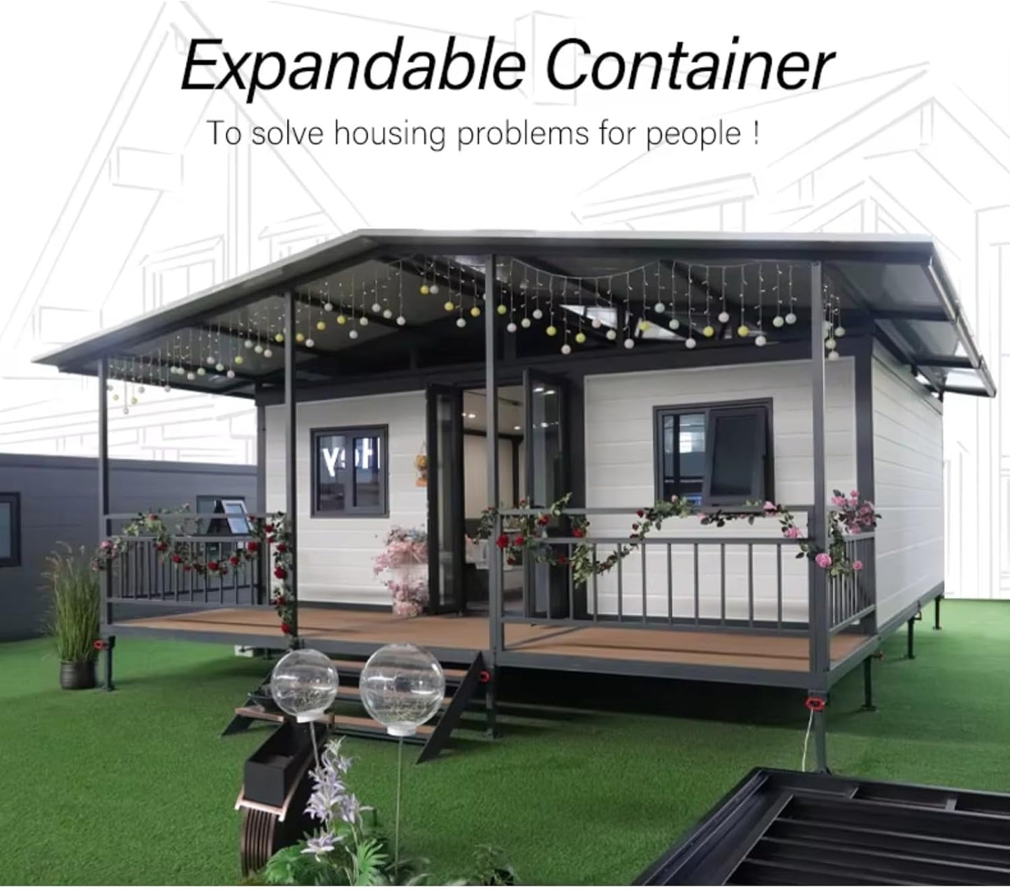 Container Tiny Home, Luxury Modern Prefab Insulated Home, Mobile Expandable Tiny House for Living with Customizable Design, Waterproof, Two & Three Room Options, Available in 20ft, 40ft Sizes