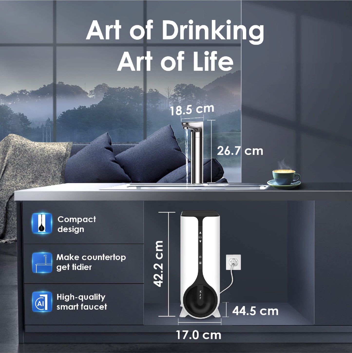 Waterdrop Reverse Osmosis Instant Hot Water RO Filter System, 600 GPD, 2271L, Tankless, 2:1 Pure to Drain, Under Sink, TDS Reduction, Smart LED Faucet, WD-KJ600/WD-K6