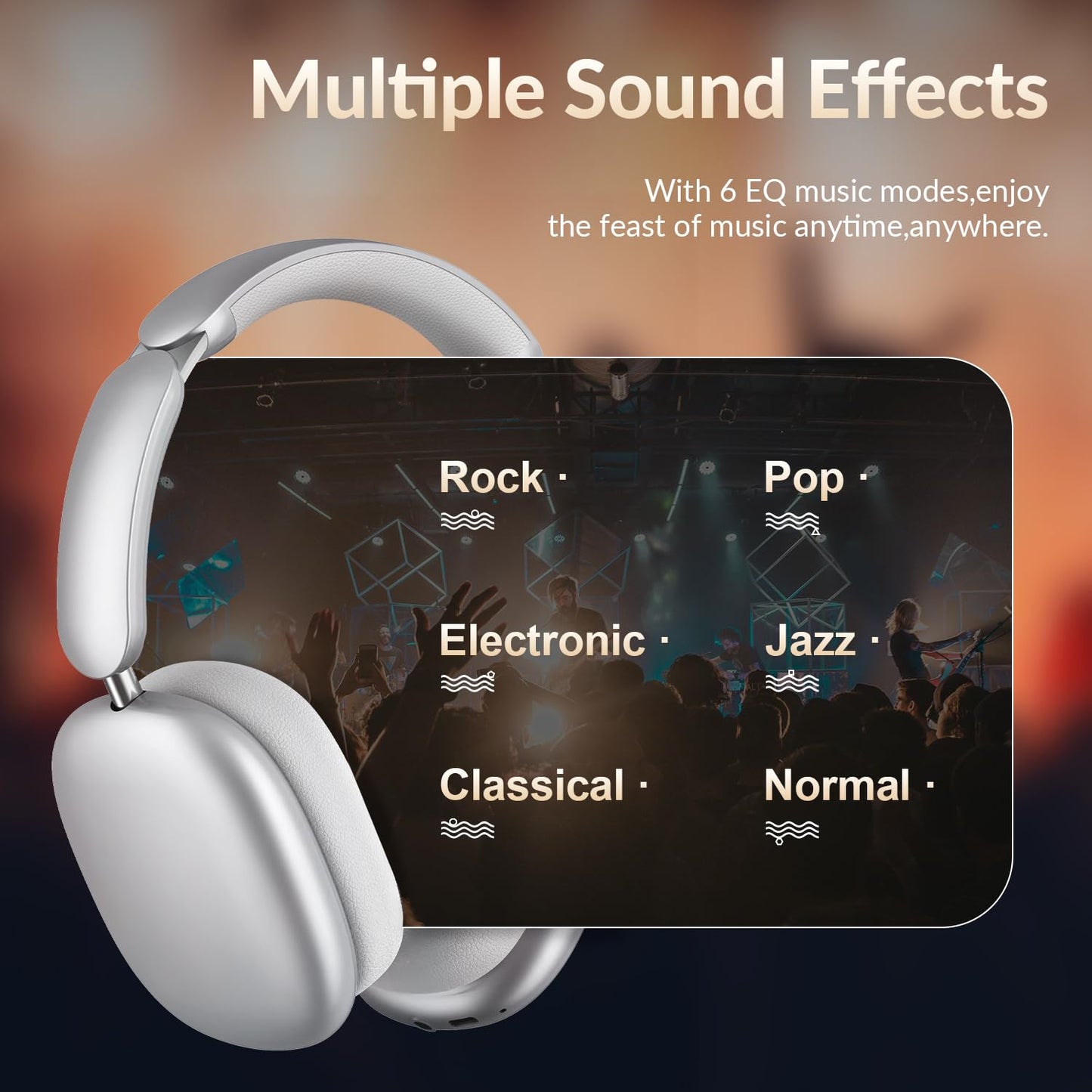Wentronic Y02 Hybrid Active Noise Cancelling Headphones,60H Battery,5 EQ Music Modes,Hi-Res Audio,Deep Bass,Foldable Wireless Over Ear Bluetooth 5.4 Headset,Breathable Leather Earpads (Silver)