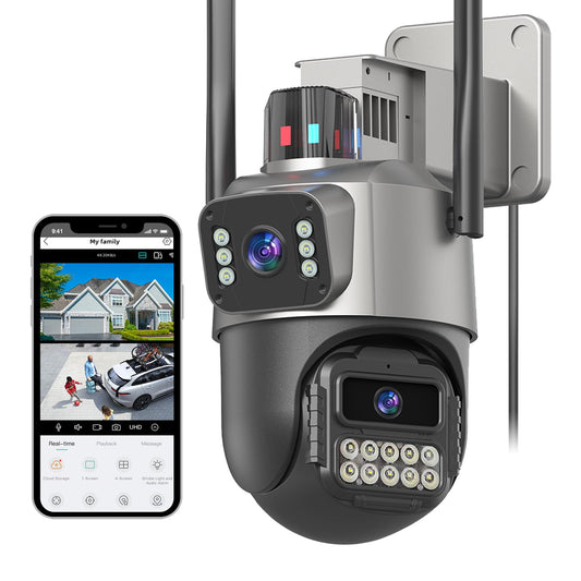 Security Camera Outdoor, 6MP Dual Lens CCTV Camera,IP66 Waterproof Outside IP Cameras, 2.4G WiFi Wired Camera Auto Tracking, Motion Detection, Color Night Vision, 2 Ways Talk, SD/Cloud Storgae
