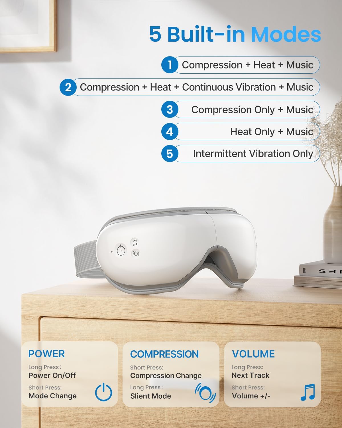 RENPHO Eyeris 1 Eye Massager with Heat & Bluetooth Music, Heated Eye Mask for Sleeping, Relieve Strain Dry Eyes, Face Massager, Birthday Gifts for Women Men