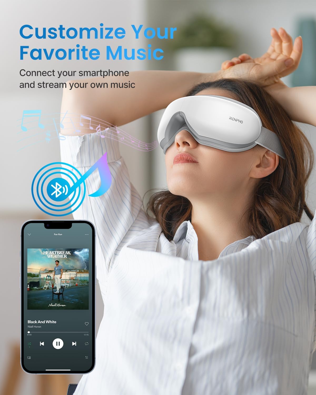 RENPHO Eyeris 1 Eye Massager with Heat & Bluetooth Music, Heated Eye Mask for Sleeping, Relieve Strain Dry Eyes, Face Massager, Birthday Gifts for Women Men