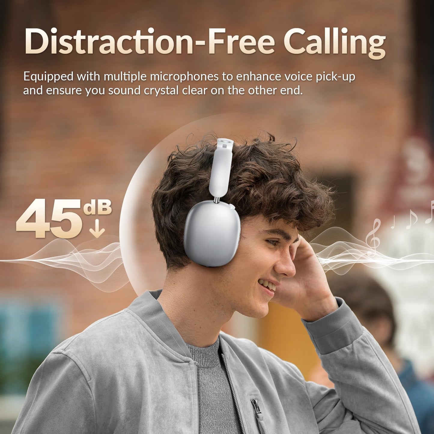 Wentronic Y02 Hybrid Active Noise Cancelling Headphones,60H Battery,5 EQ Music Modes,Hi-Res Audio,Deep Bass,Foldable Wireless Over Ear Bluetooth 5.4 Headset,Breathable Leather Earpads (Silver)