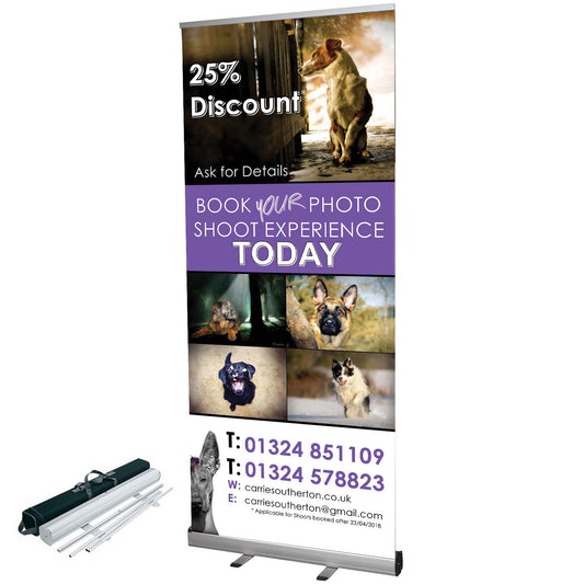 FAST NEXT DAY DELIVERY - Roll Up Banner Stand - 85CM x 200CM - Free Carry Case - Free Artwork Design* - Hard Ware + Print - Fast Delivery (Hardware + Print)