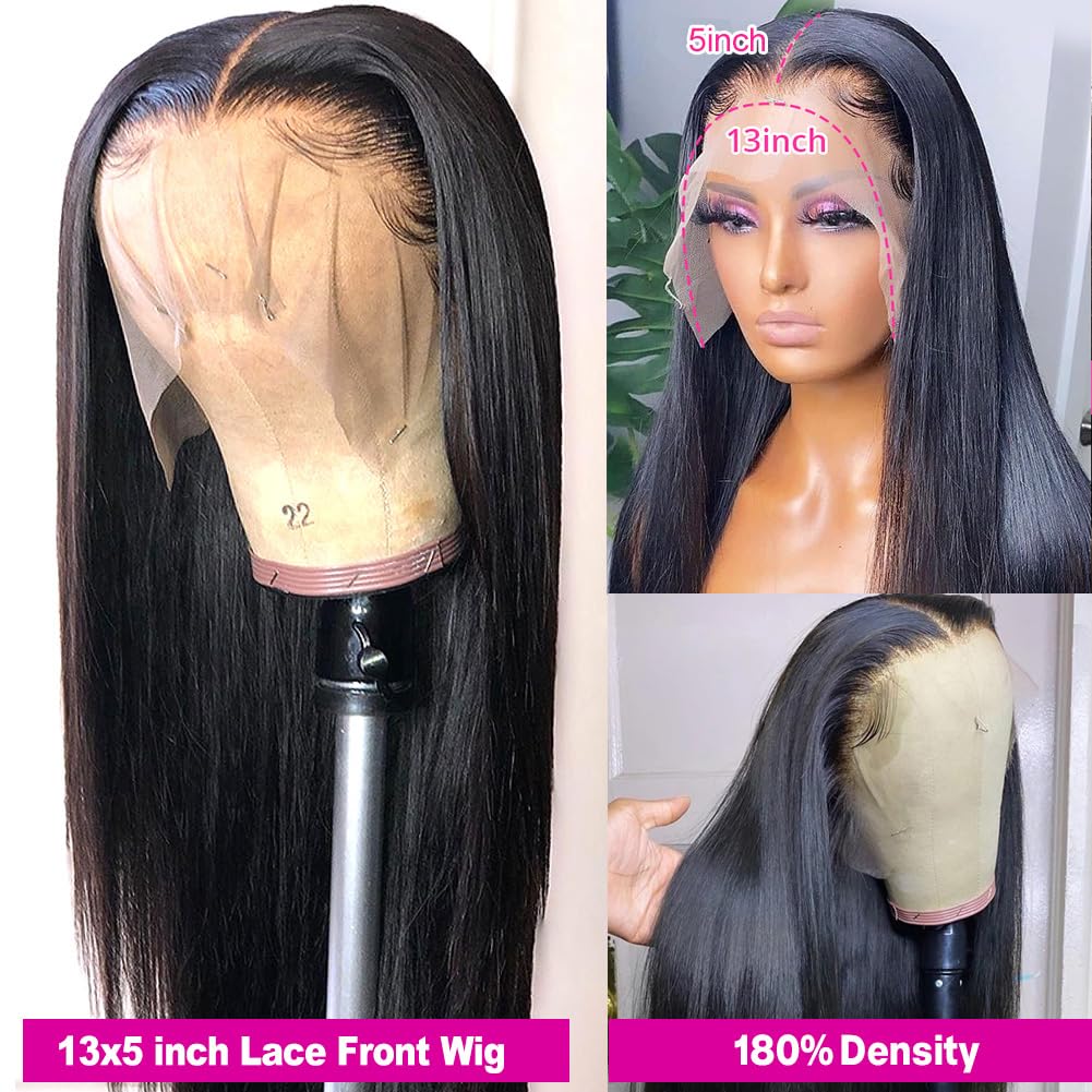 Subella HD Lace Front Wigs Human Hair Pre Plucked Straight 220% Density 13x5 HD Lace Frontal Wig With Baby Hair 12A Transparent Human Lace Wigs For Black Women (26inch)