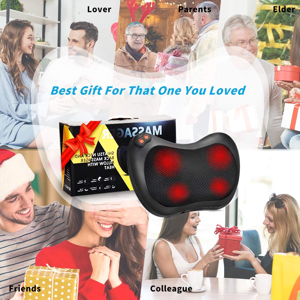 iKristin Back Neck Massager,Shiatsu Massage Pillow with Heat, Deep Tissue Kneading Massagers for Shoulder, Legs, Electric Back Massager for Home & Car