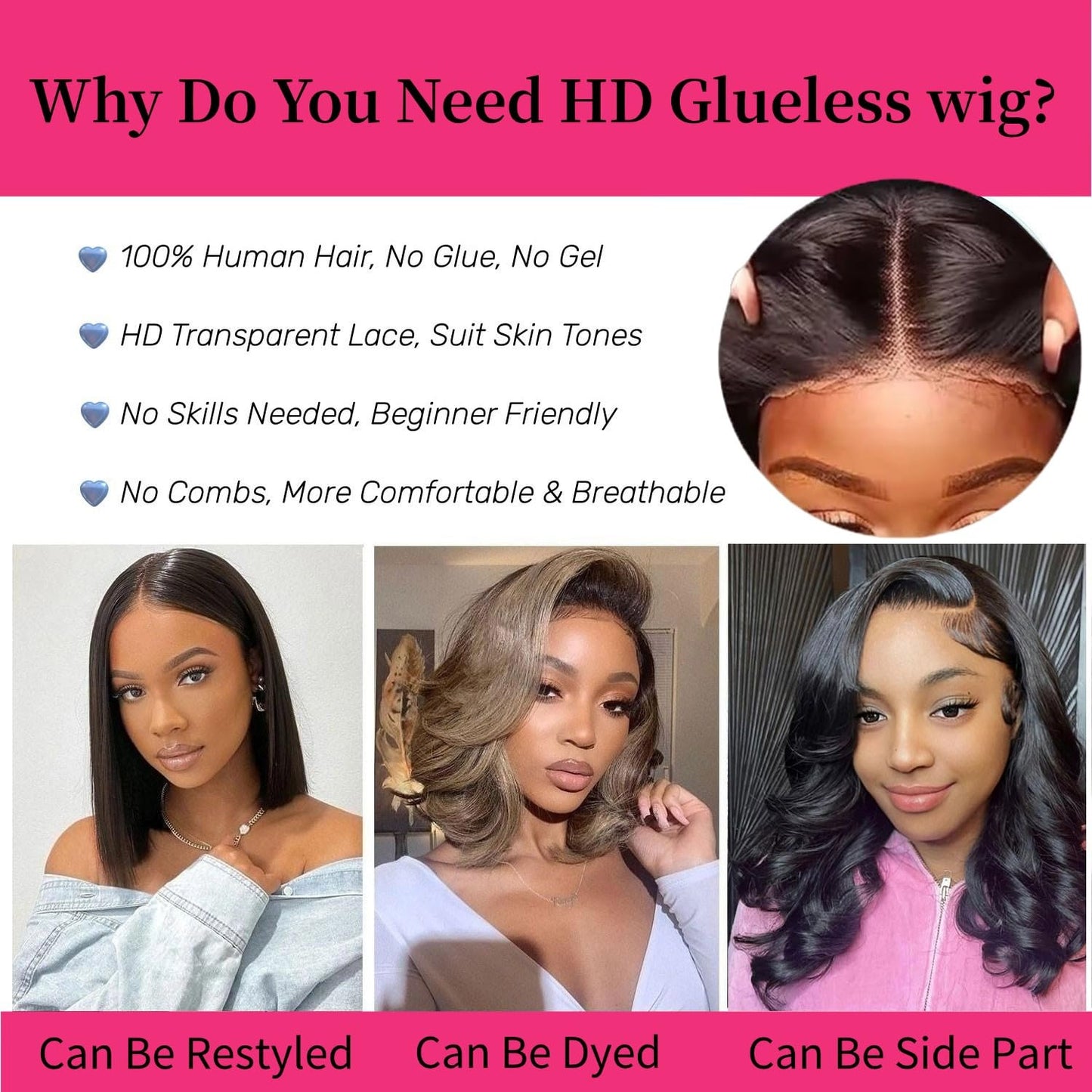 Wear and Go Glueless Wigs Human Hair Pre Plucked Pre Cut 13x4 Bob Wig Human Hair Upgraded No Glue Body Wave HD Lace Front Wigs Human Hair Short Bob Wigs Human Hair for Black Women 12Inch