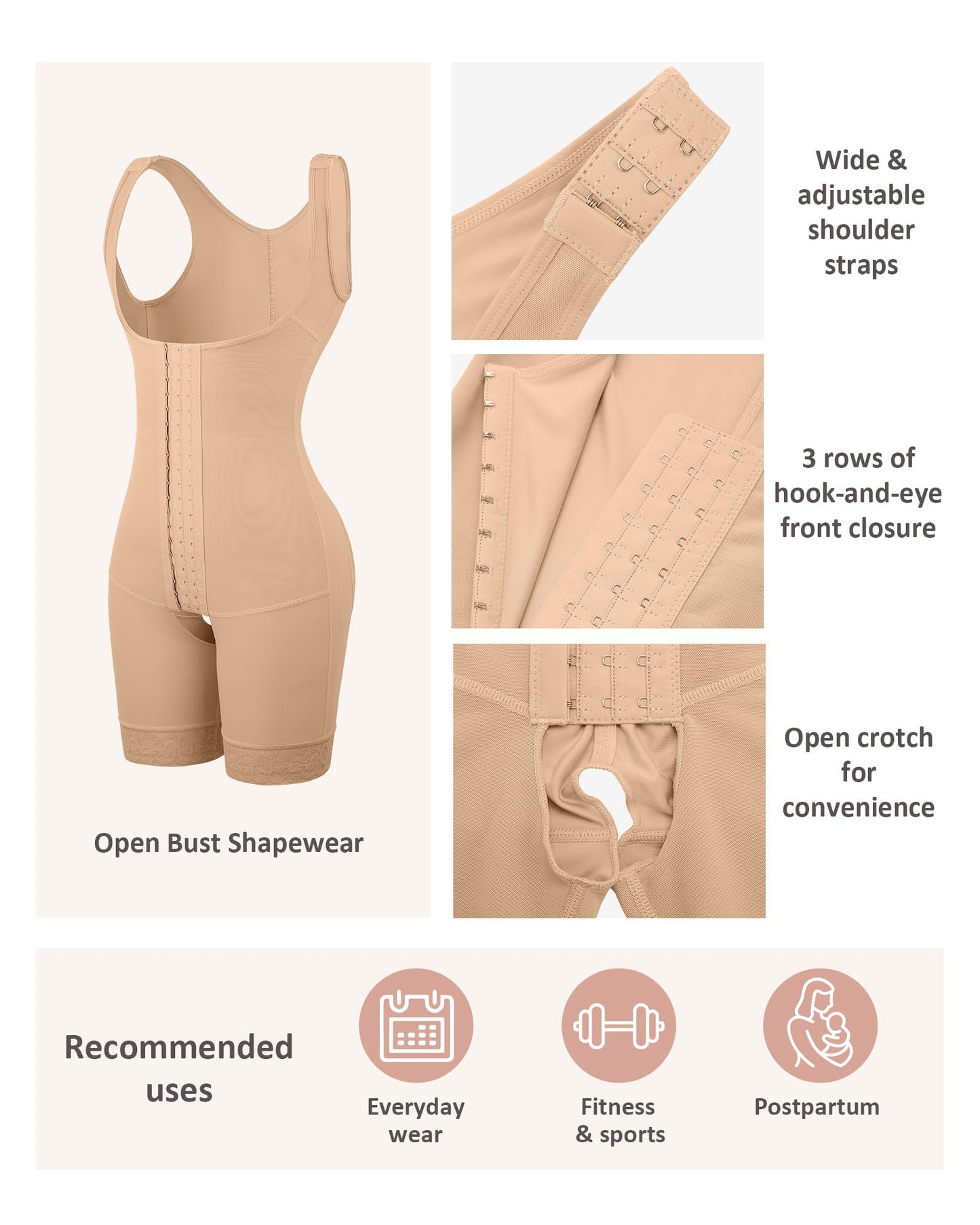 FeelinGirl Women's Body Shaper Full Body Shapewear Tummy Control Butt Lifter Bodysuit Beige L